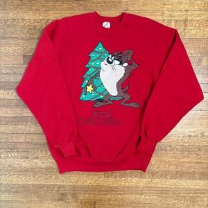 Vintage Jerzees Looney Tunes Taz Tasmanian Devil Christmas Sweatshirt XL‎